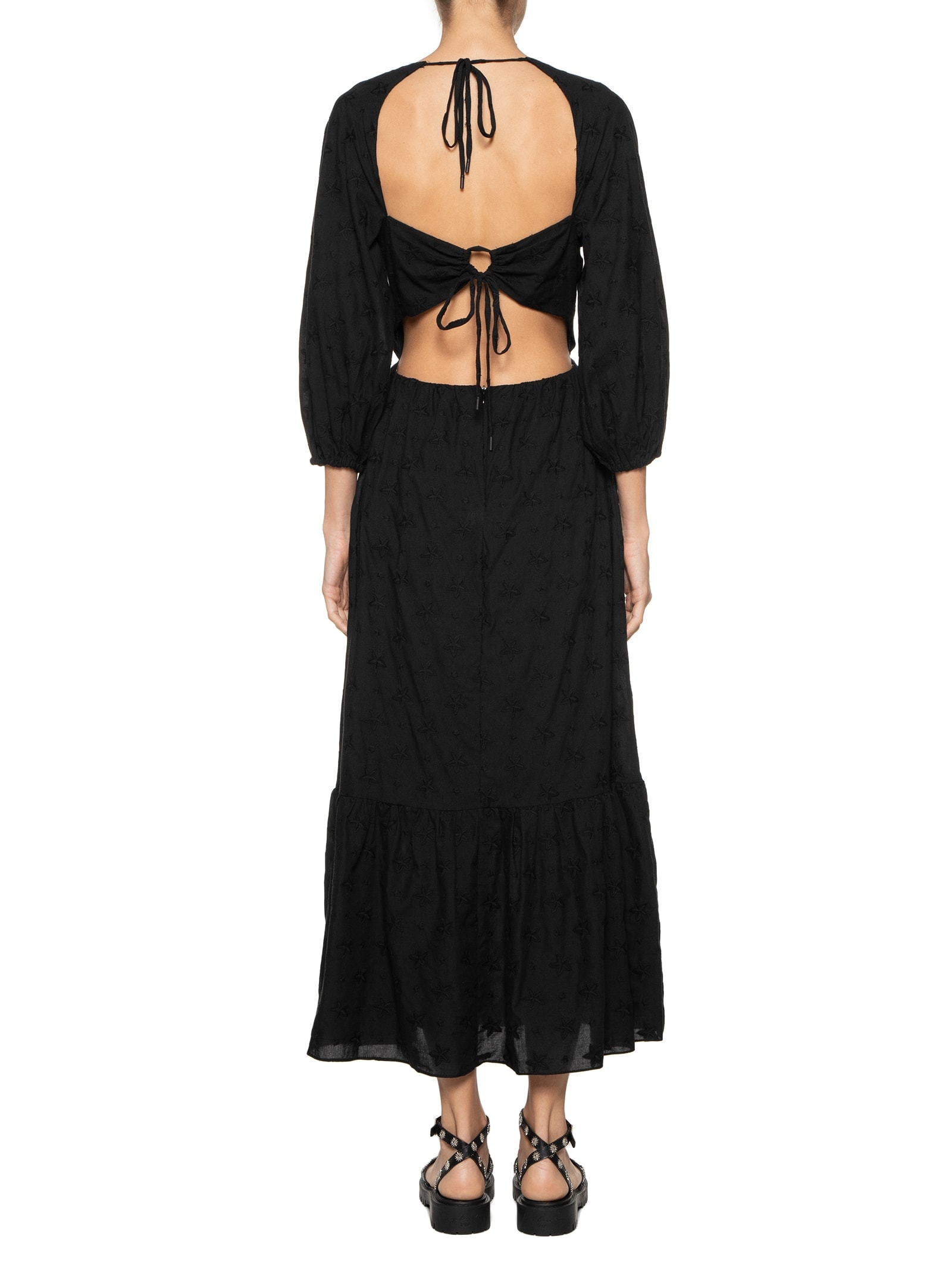 Vestido Midi Algodão Bordado Mix Estrela Preto Dress To