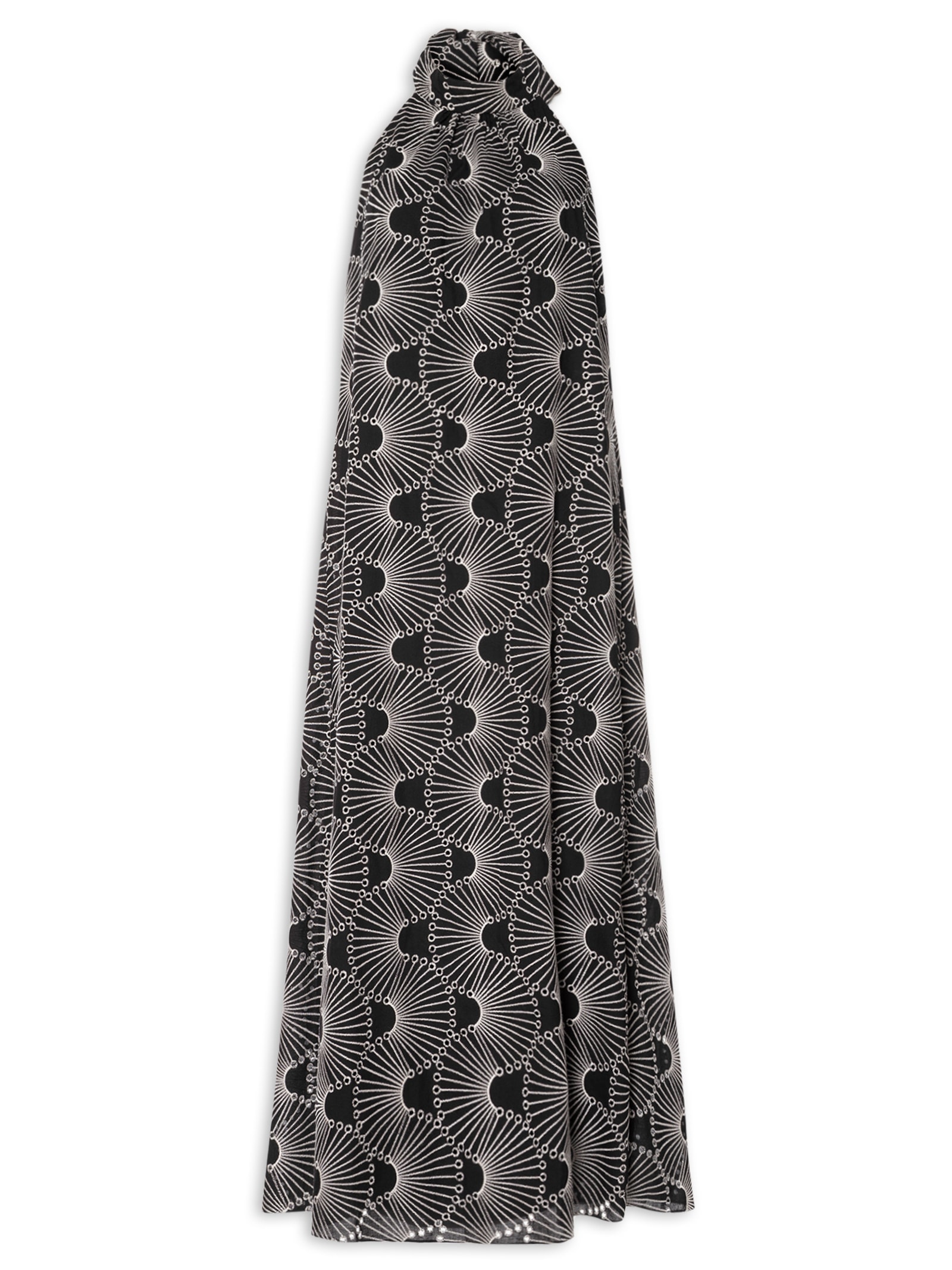 Vestido Midi Algodão Bordado Ondas Preto Dress To