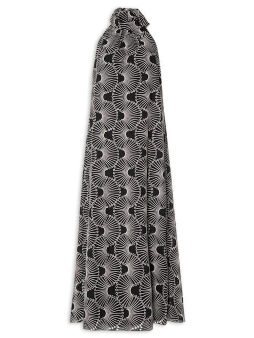 Vestido Midi Algodão Bordado Ondas – Preto