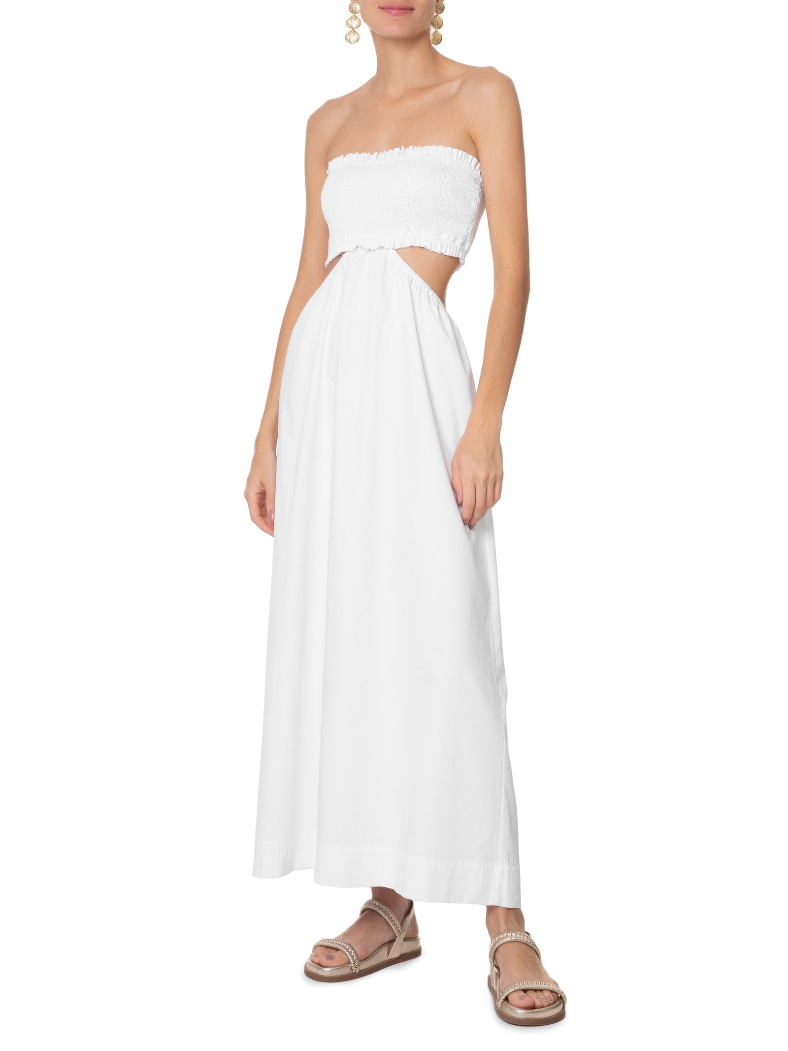 Vestido Midi Algodão Busto Lastex Branco Dress To