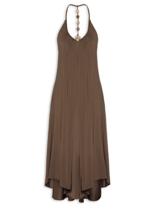 Vestido Midi Amplo Adornos – Marrom