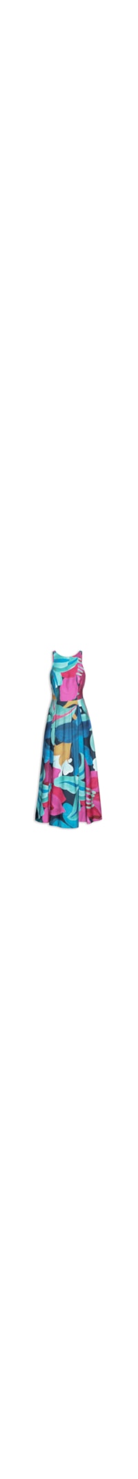 Vestido Midi Aquarela Floral - Azul