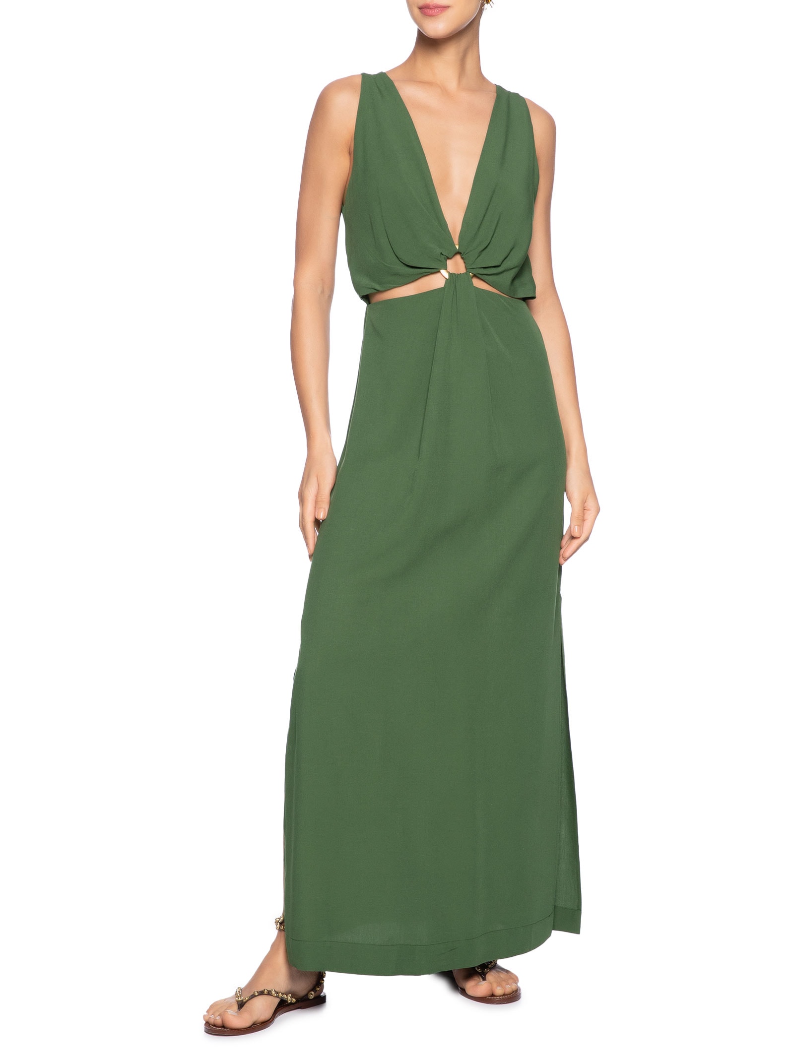 Vestido Midi Argola Decote Frente Verde Dress To
