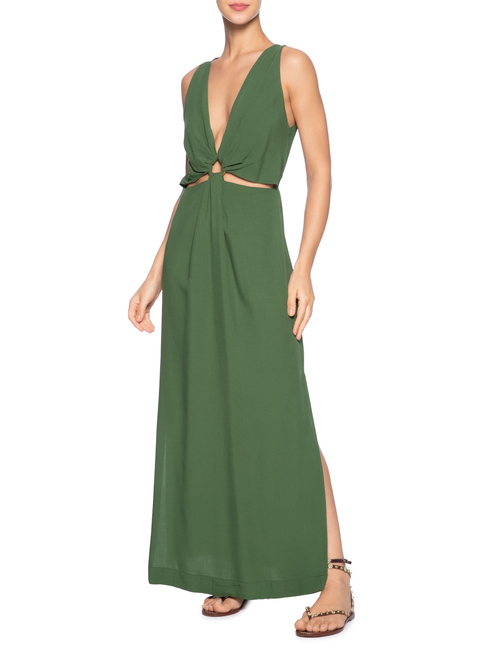 Vestido Midi Argola Decote Frente Verde Dress To