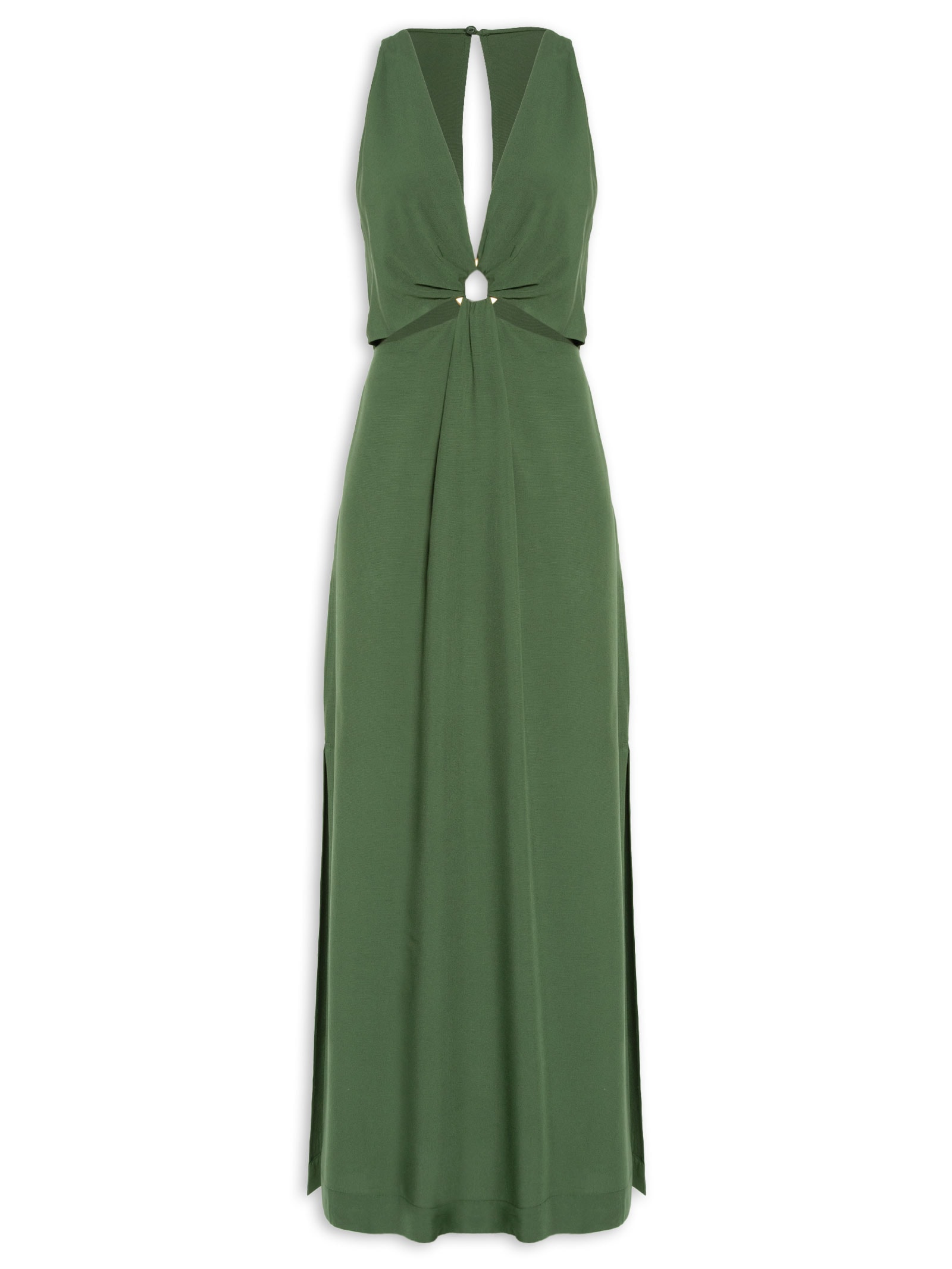 Vestido Midi Argola Decote Frente Verde Dress To