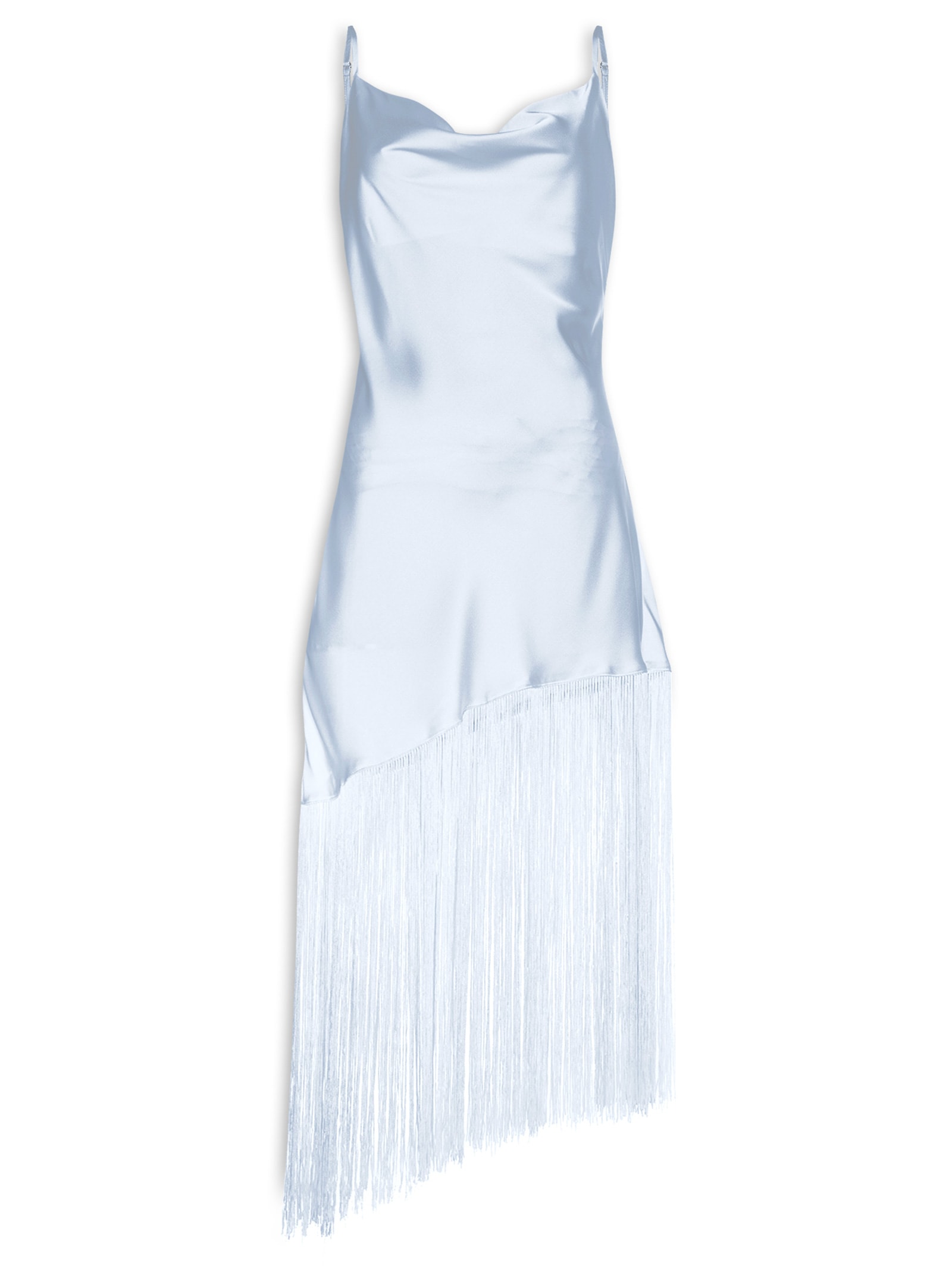 Vestido Midi Assimétrico Acetinado Com  Franjas Azul Market 33