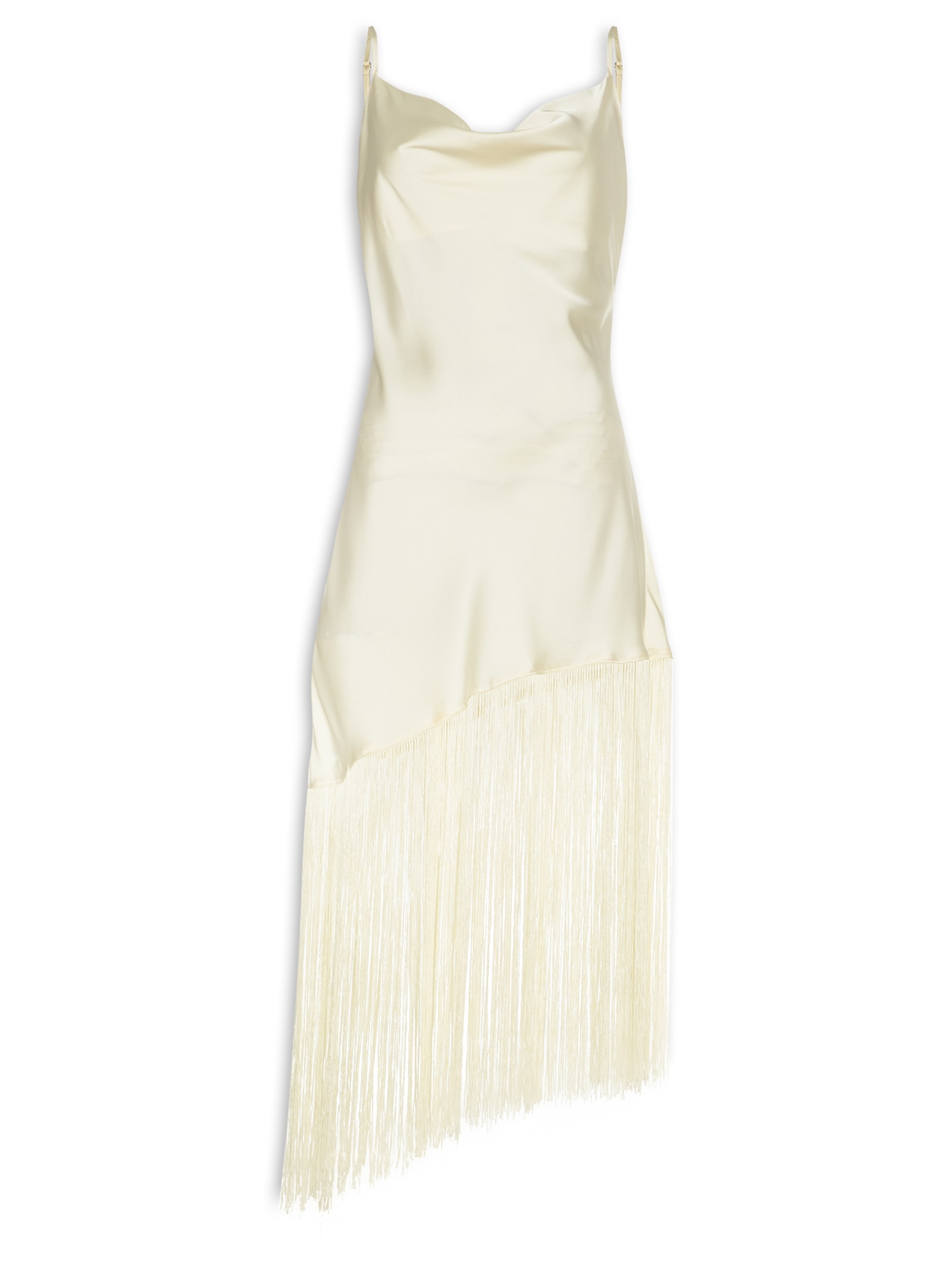 Vestido Midi Assimétrico Acetinado Com  Franjas Off White Market 33