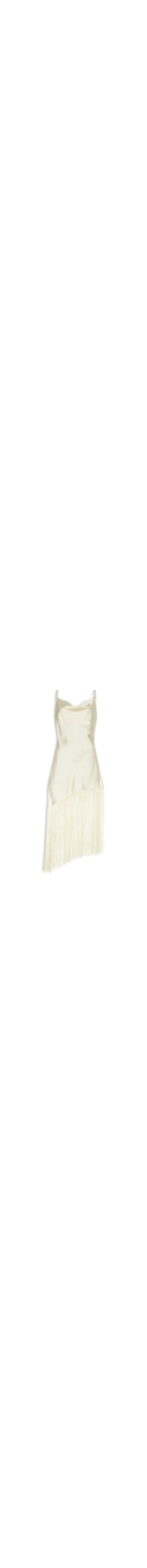 Vestido Midi Assimétrico Acetinado Com Franjas - Off White