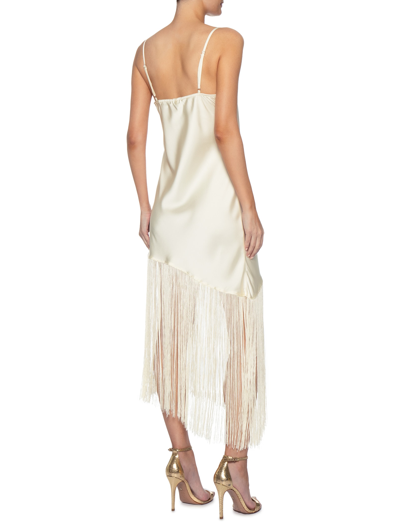 Vestido Midi Assimétrico Acetinado Com  Franjas Off White Market 33