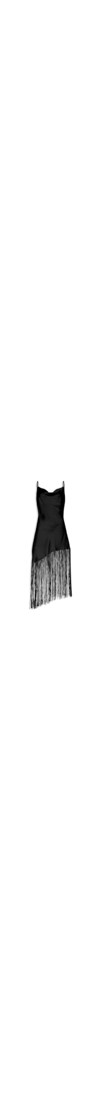 Vestido Midi Assimétrico Acetinado Com Franjas - Preto