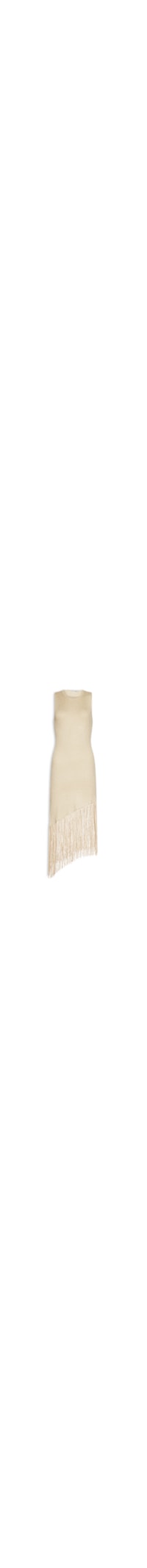 Vestido Midi Assimétrico Em Tricot Com Franjas - Bege