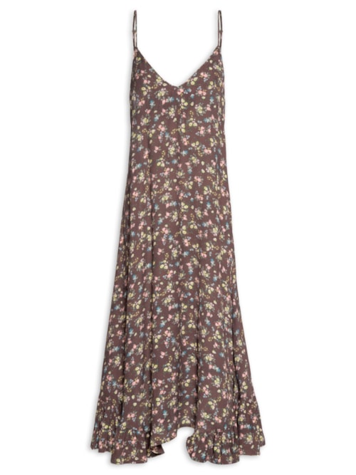 Vestido Midi Babado Estampa Blumi - Marrom