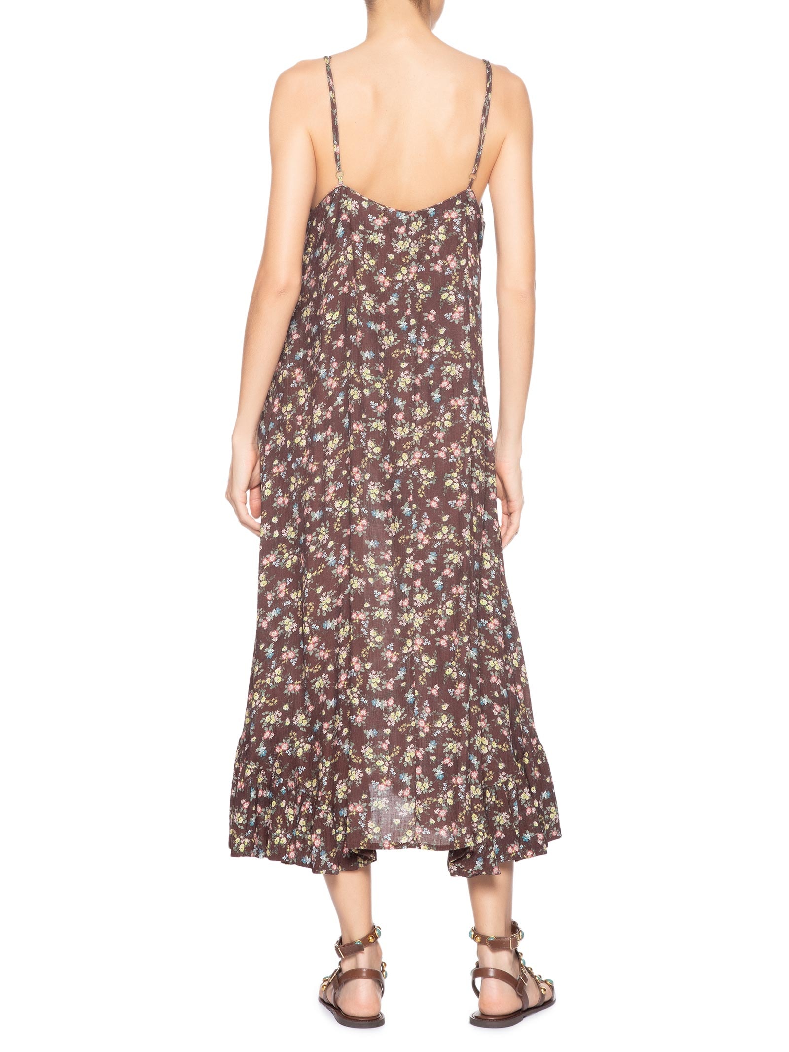 Vestido Midi Babado Estampa Blumi Marrom Maria Filó