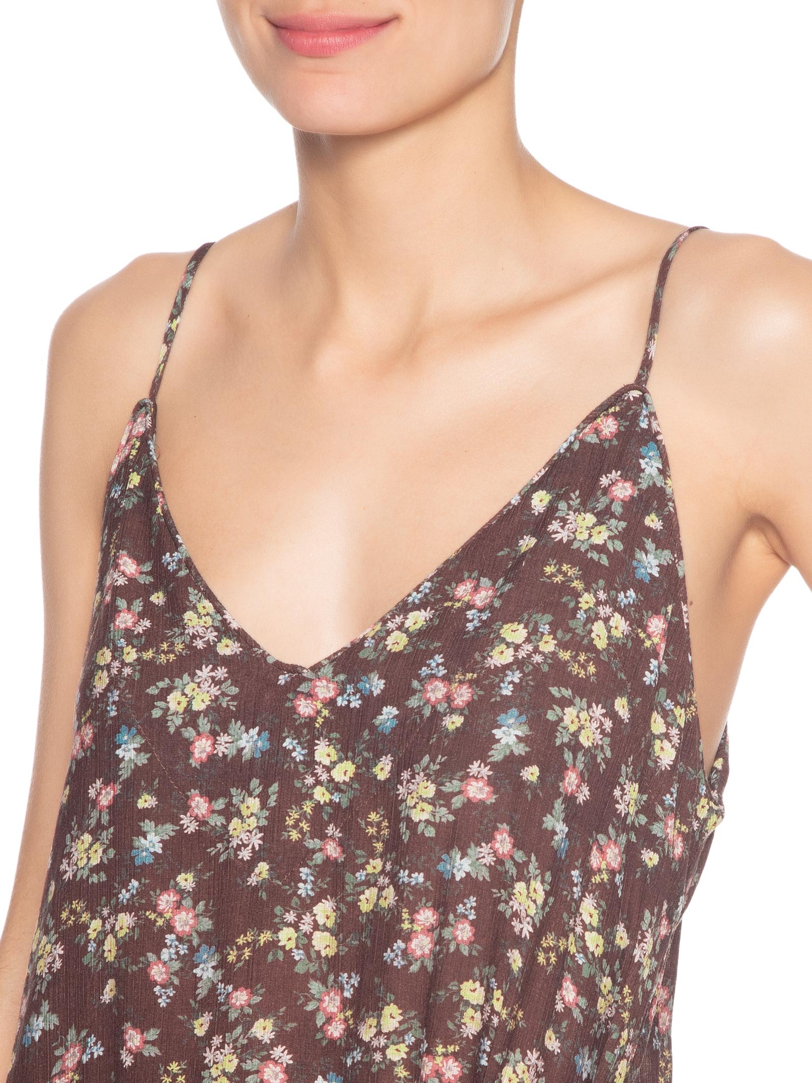 Vestido Midi Babado Estampa Blumi Marrom Maria Filó