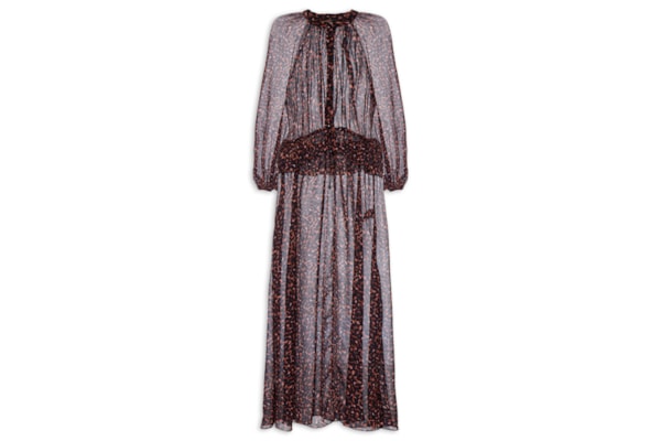 Vestido Midi Babado Textura Bean - Marrom