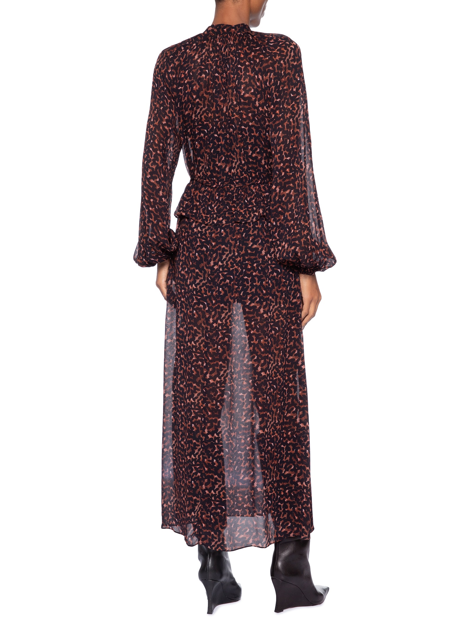 Vestido Midi Babado Textura Bean Marrom Animale
