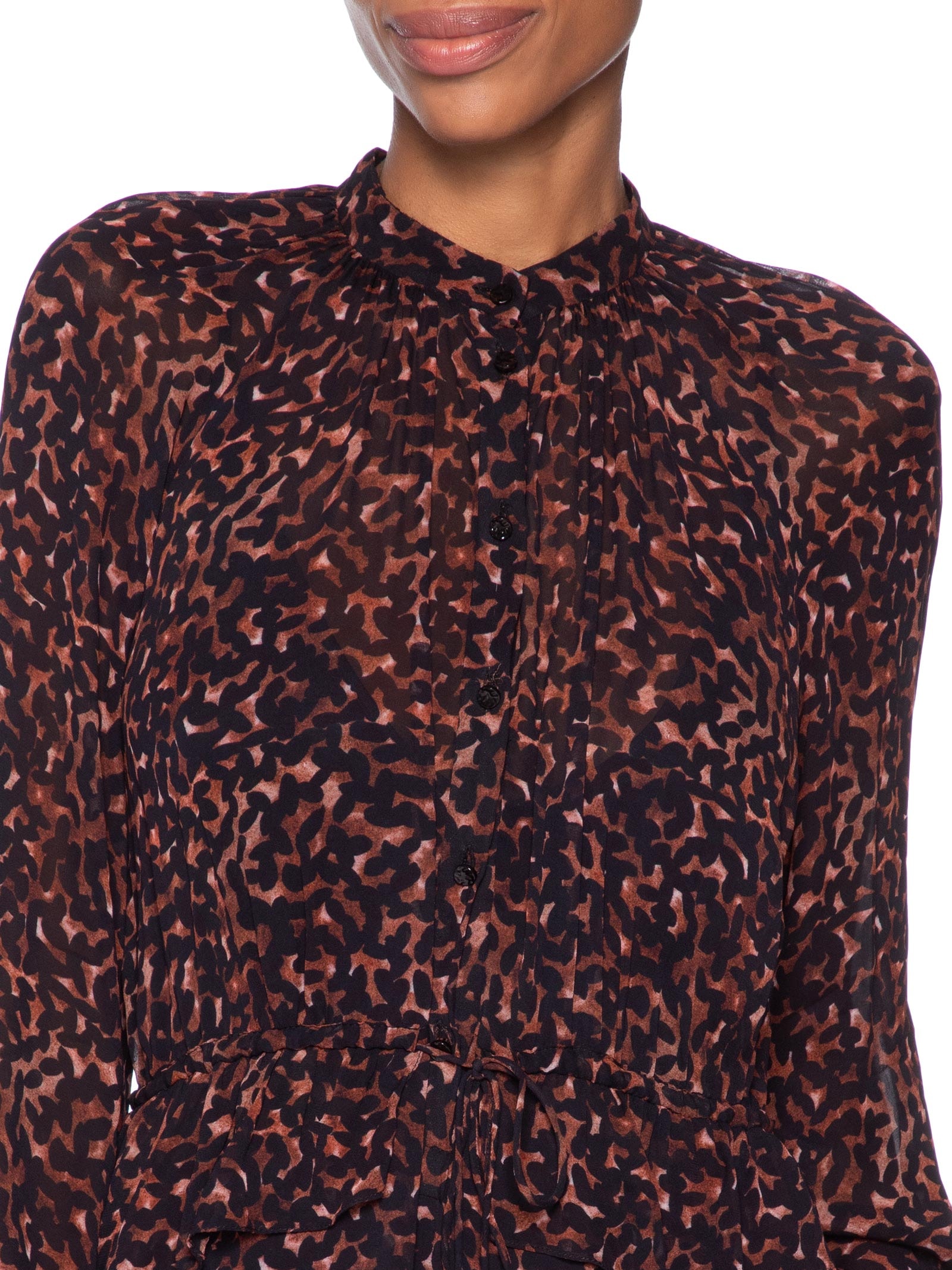 Vestido Midi Babado Textura Bean Marrom Animale