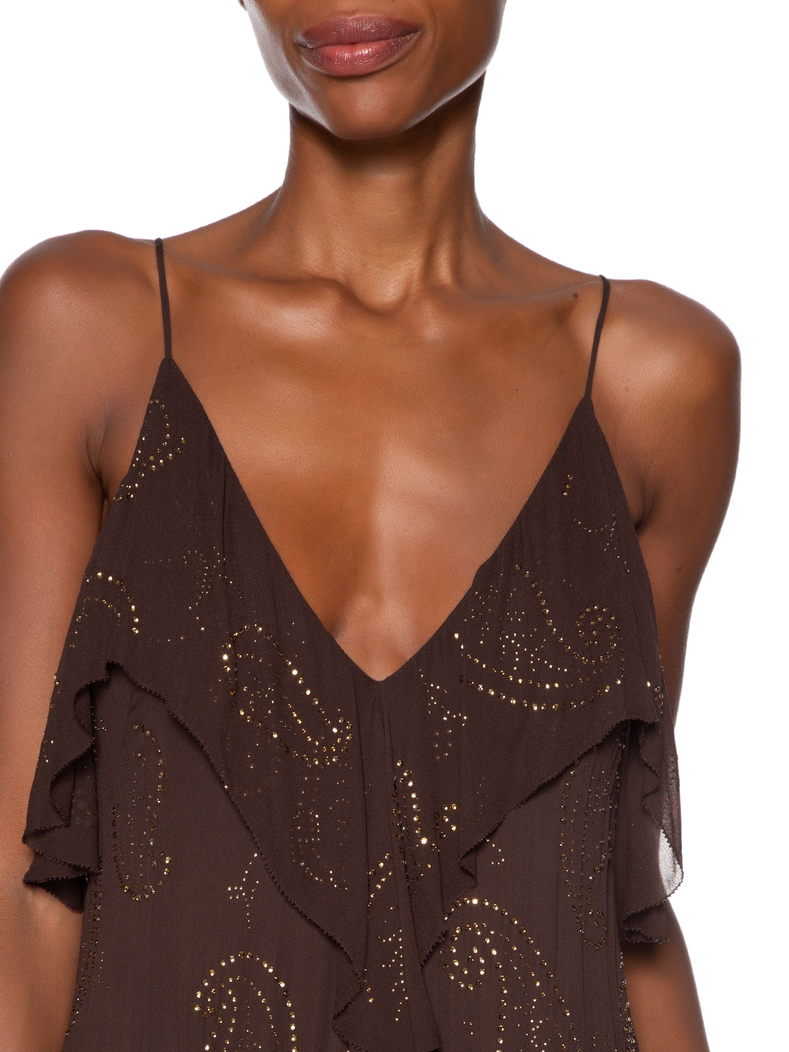 Vestido Midi Babados Hoftix Marrom Animale