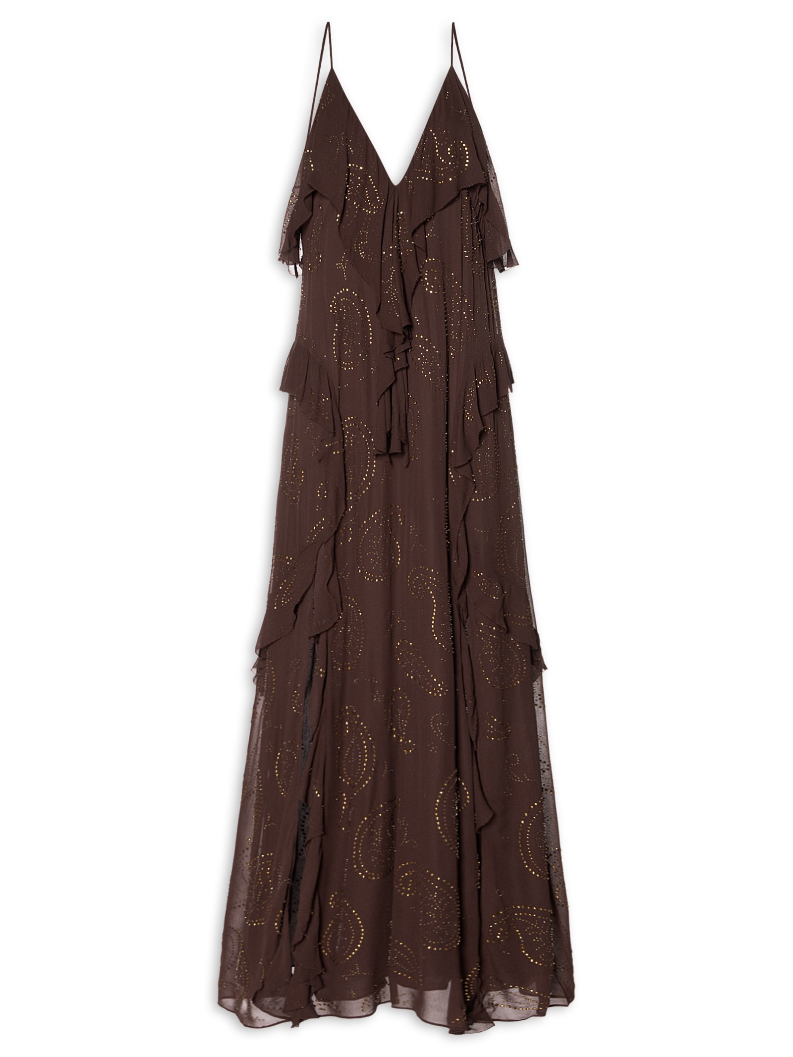 Vestido Midi Babados Hoftix Marrom Animale