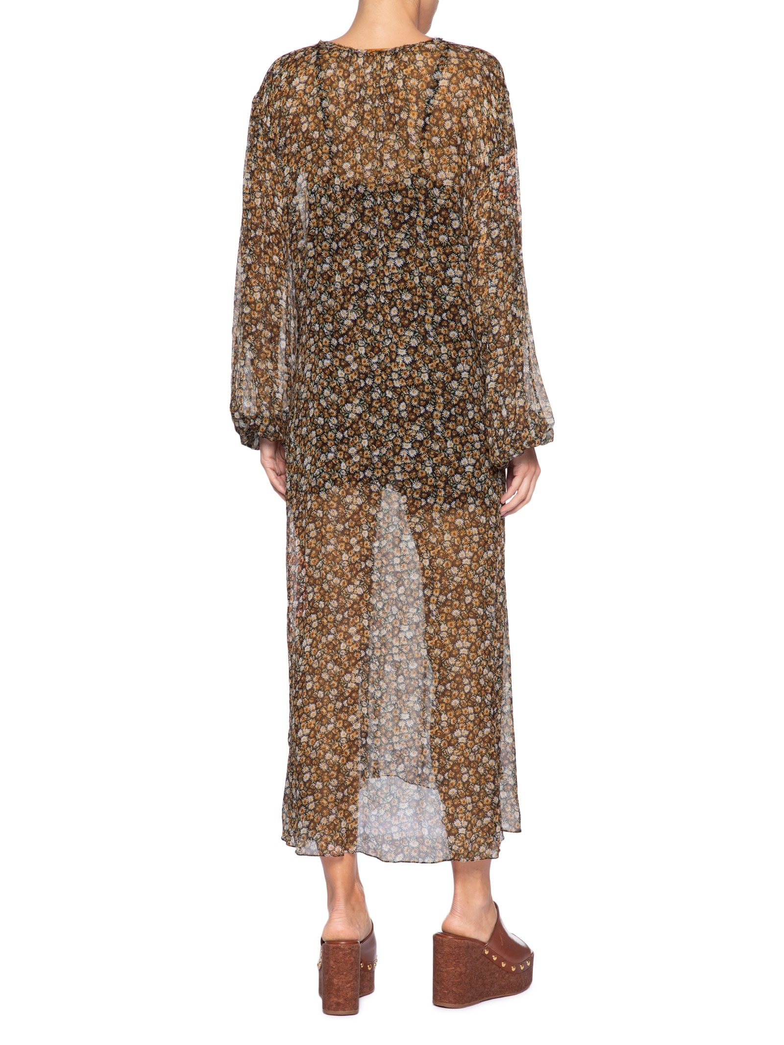 Vestido Midi Babados Liberty Seeds Marrom Animale