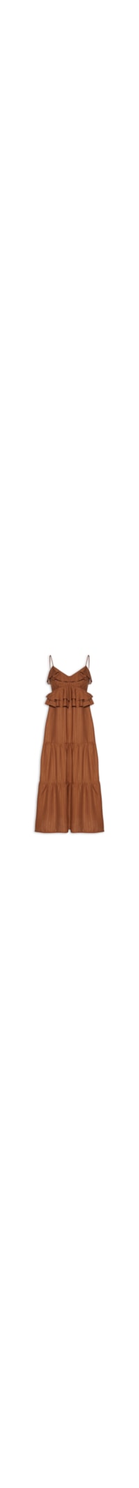 Vestido Midi Babados Liso - Marrom