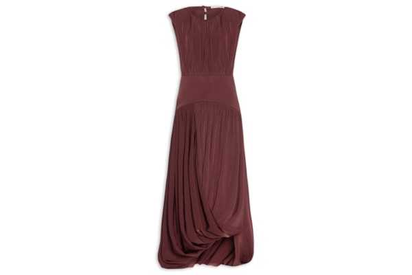 Vestido Midi Balonê Com Drapeado - Marrom