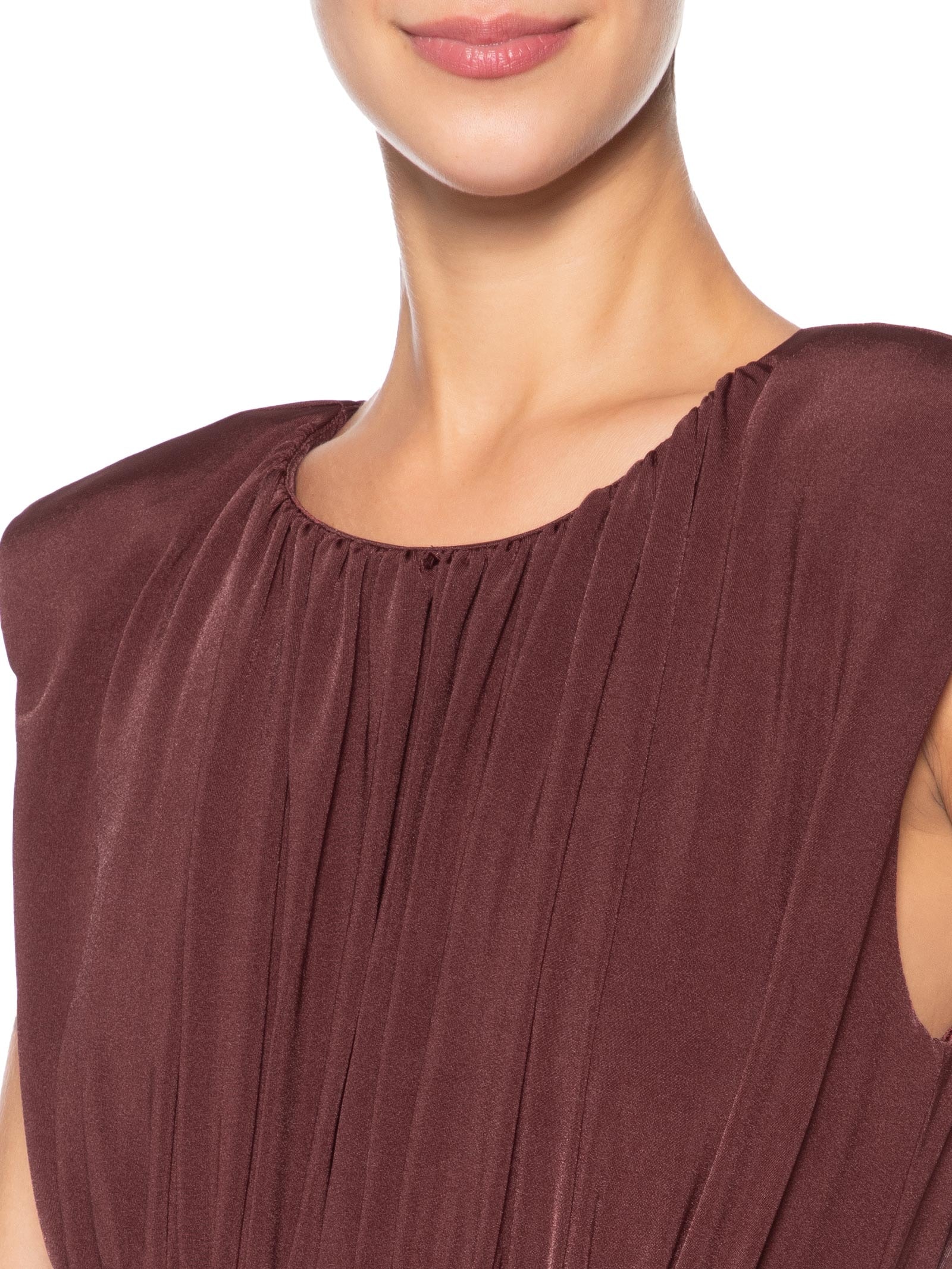 Vestido Midi Balonê Com Drapeado Marrom '2Essential