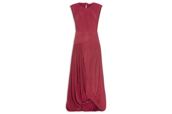 Vestido Midi Balonê Com Drapeado - Vermelho