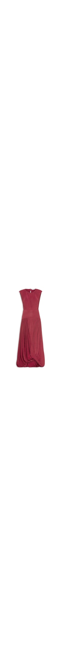 Vestido Midi Balonê Com Drapeado - Vermelho