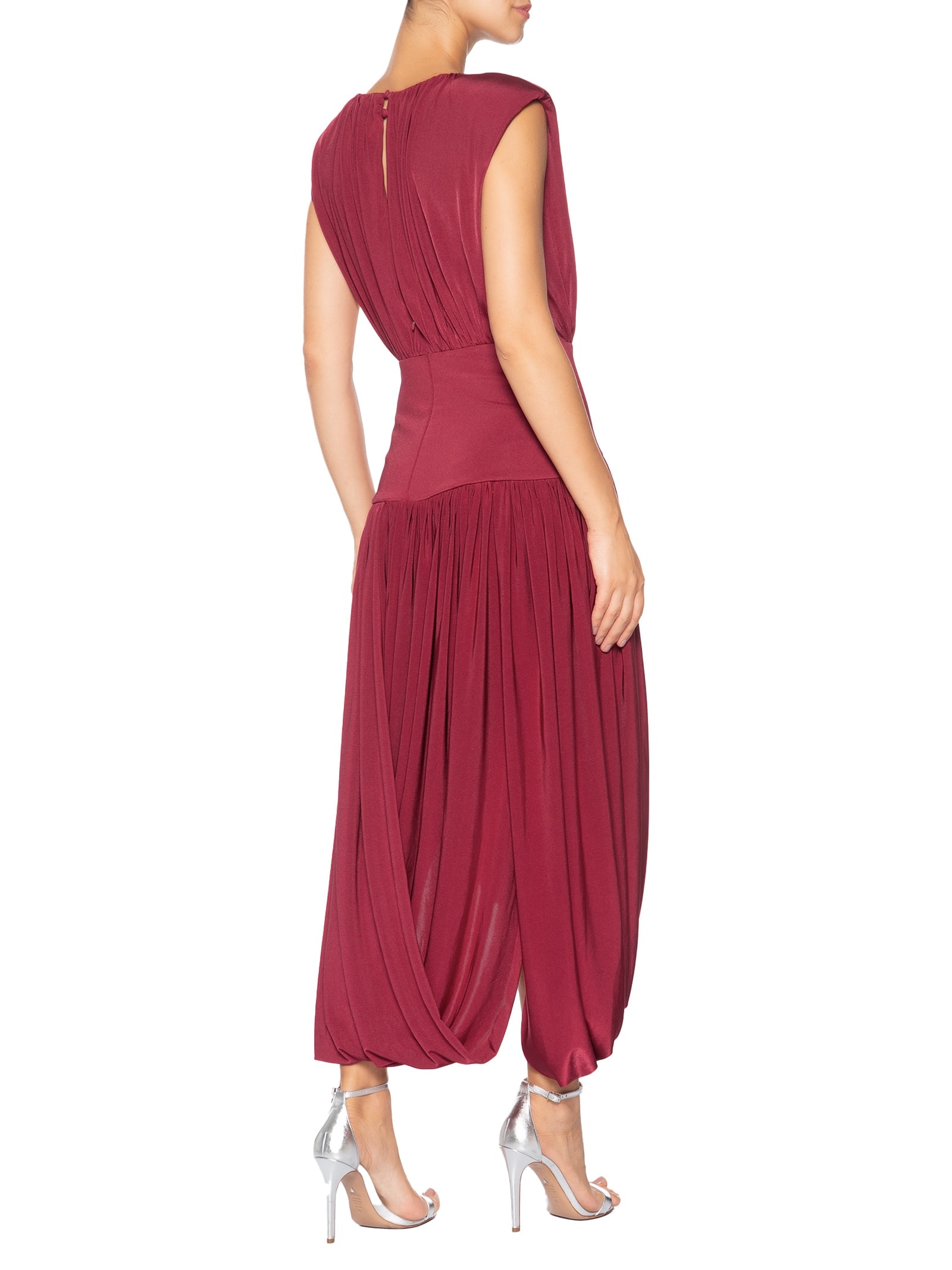 Vestido Midi Balonê Com Drapeado Vermelho '2Essential