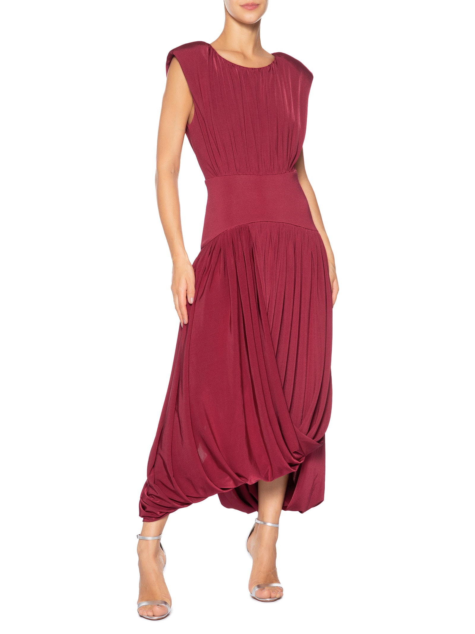 Vestido Midi Balonê Com Drapeado Vermelho '2Essential