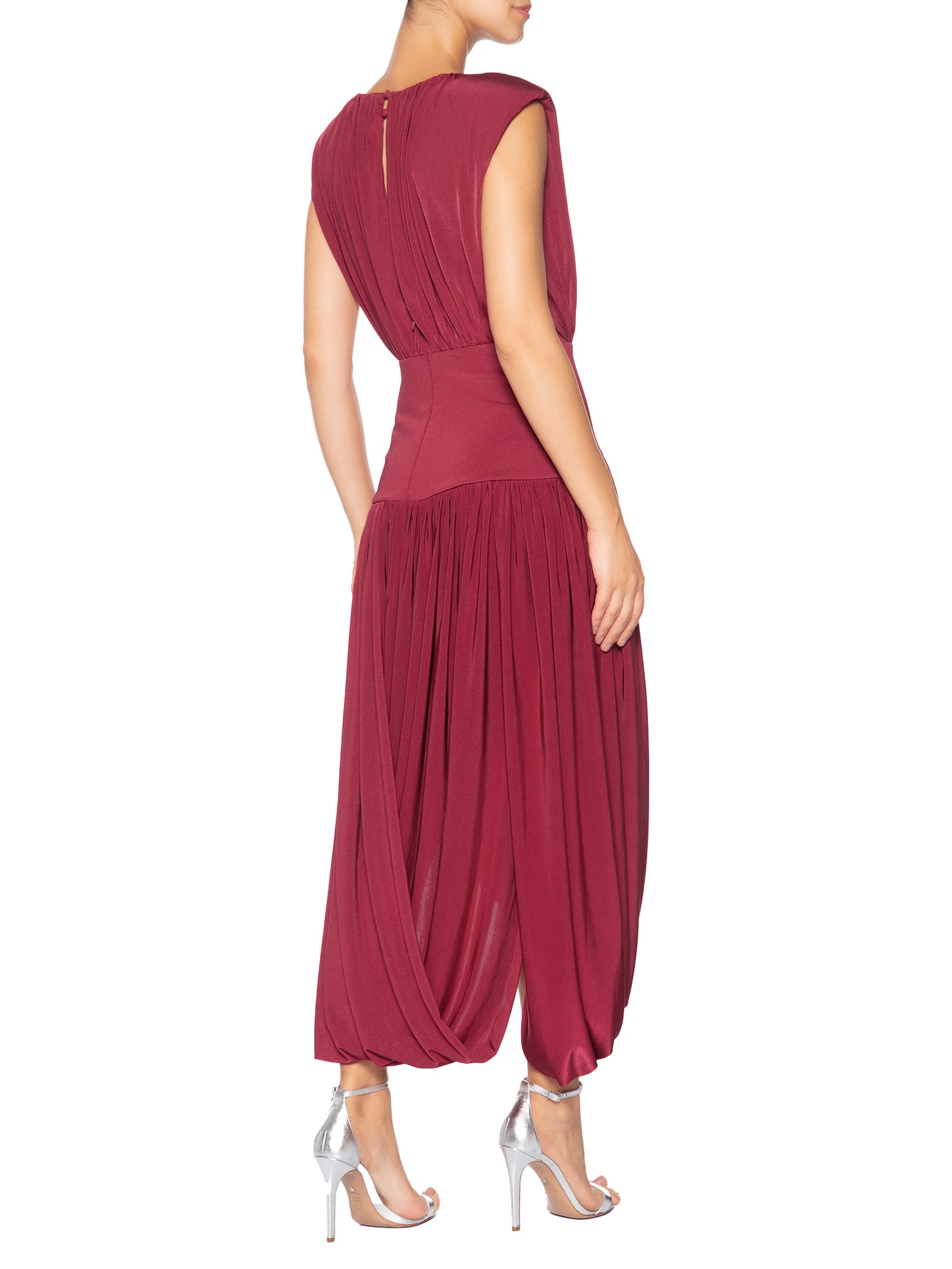 Vestido Midi Balonê Com Drapeado Vermelho '2Essential