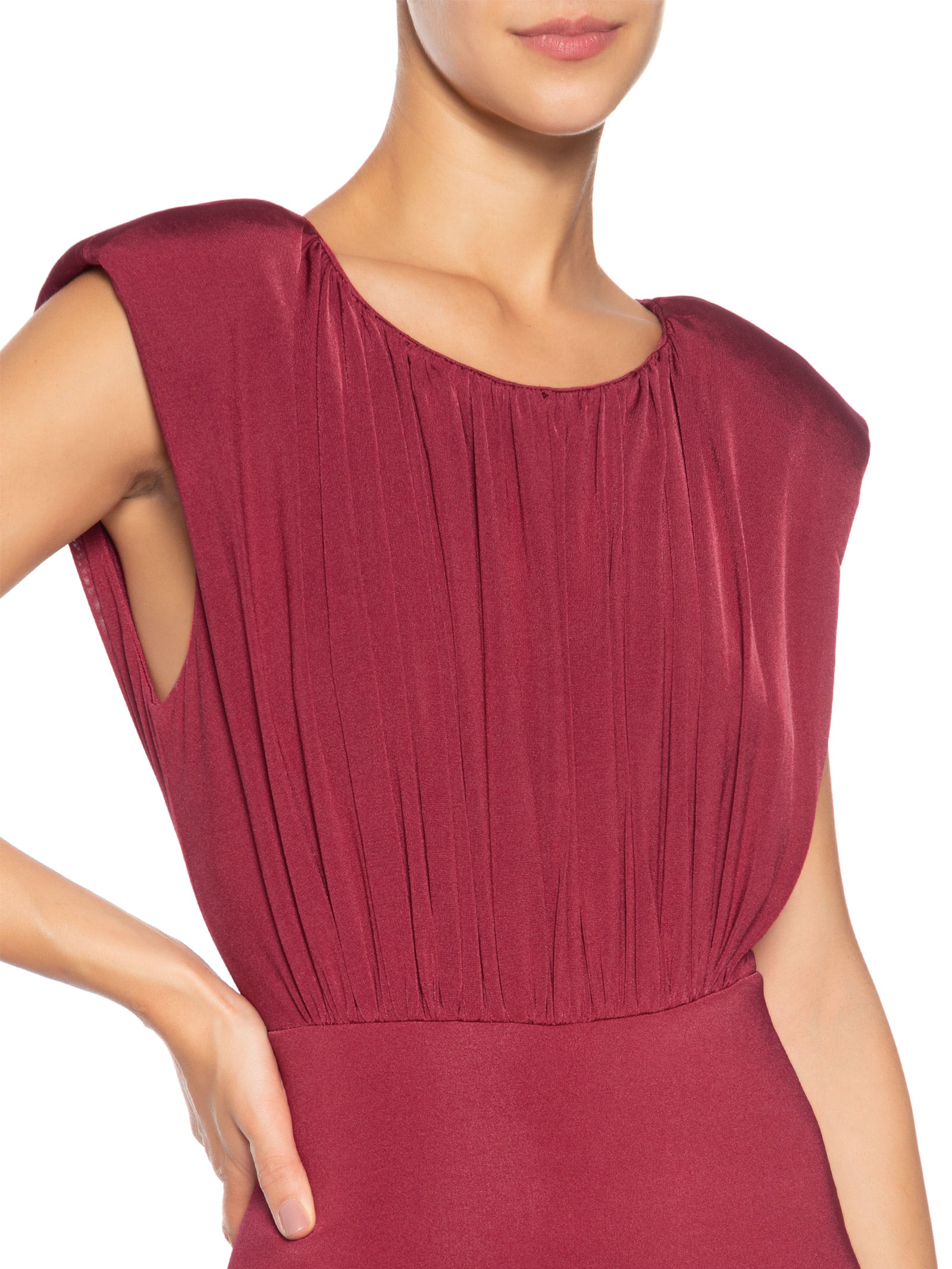 Vestido Midi Balonê Com Drapeado Vermelho '2Essential