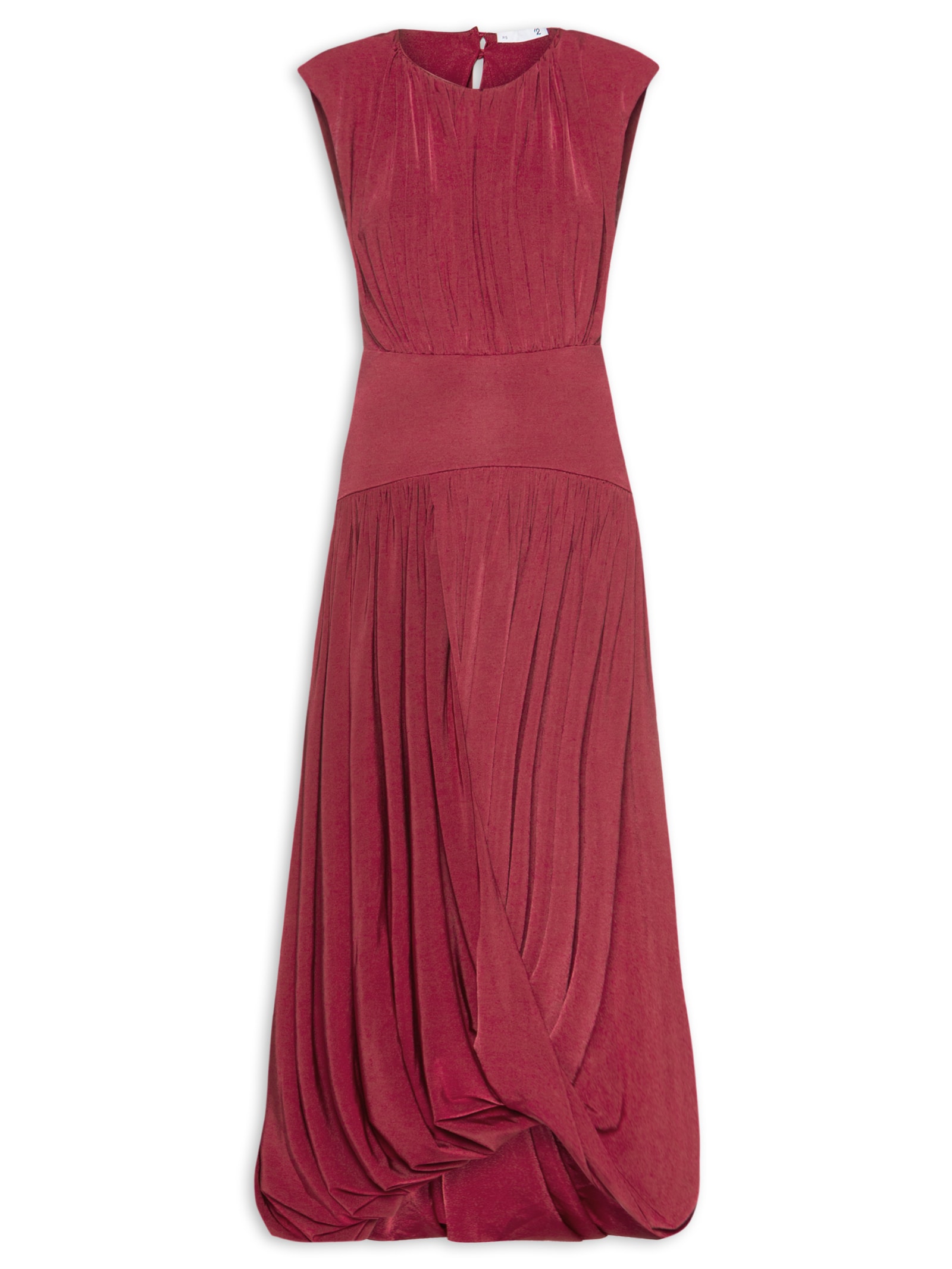 Vestido Midi Balonê Com Drapeado Vermelho '2Essential