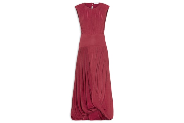 Vestido Midi Balonê Com Drapeado - Vermelho