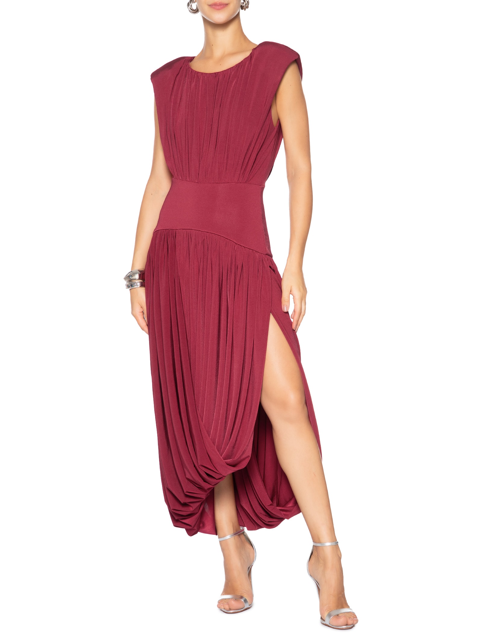 Vestido Midi Balonê Com Drapeado Vermelho '2Essential