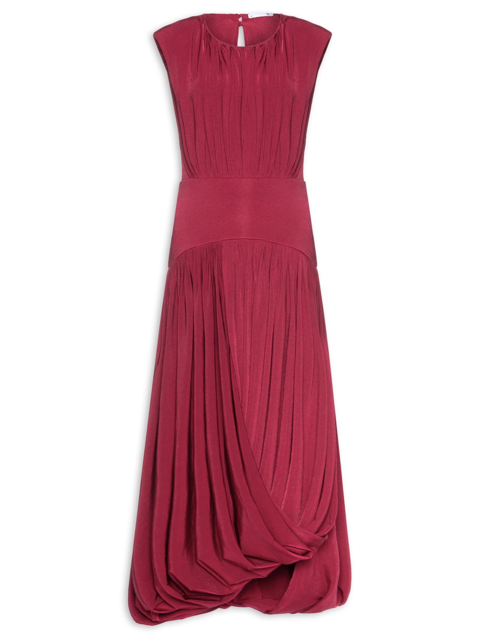 Vestido Midi Balonê Com Drapeado Vermelho '2Essential