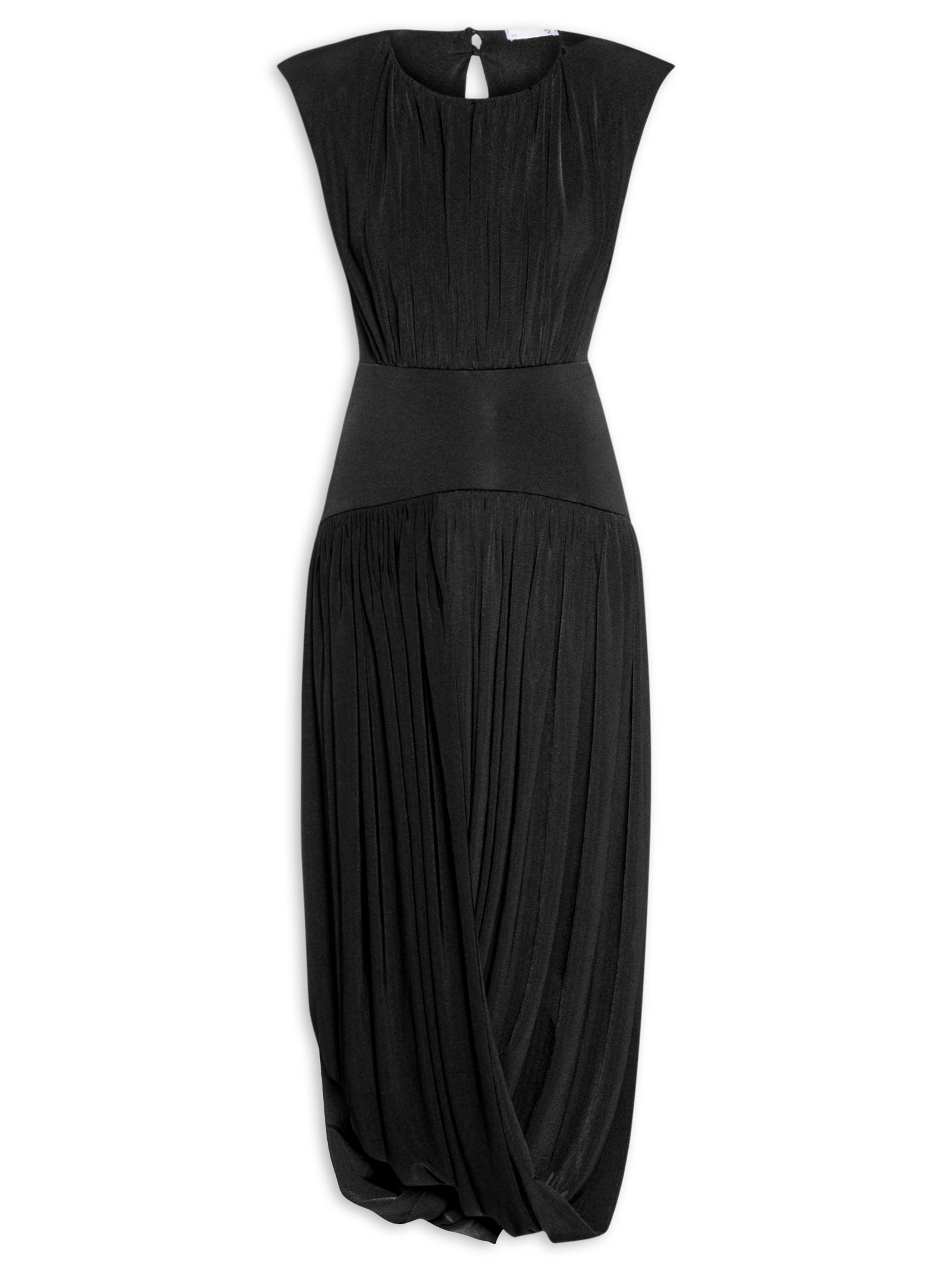 Vestido Midi Balonê Com Drapeados Preto '2Essential