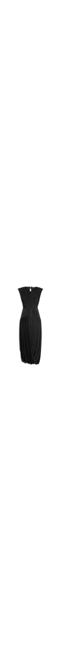 Vestido Midi Balonê Com Drapeados - Preto