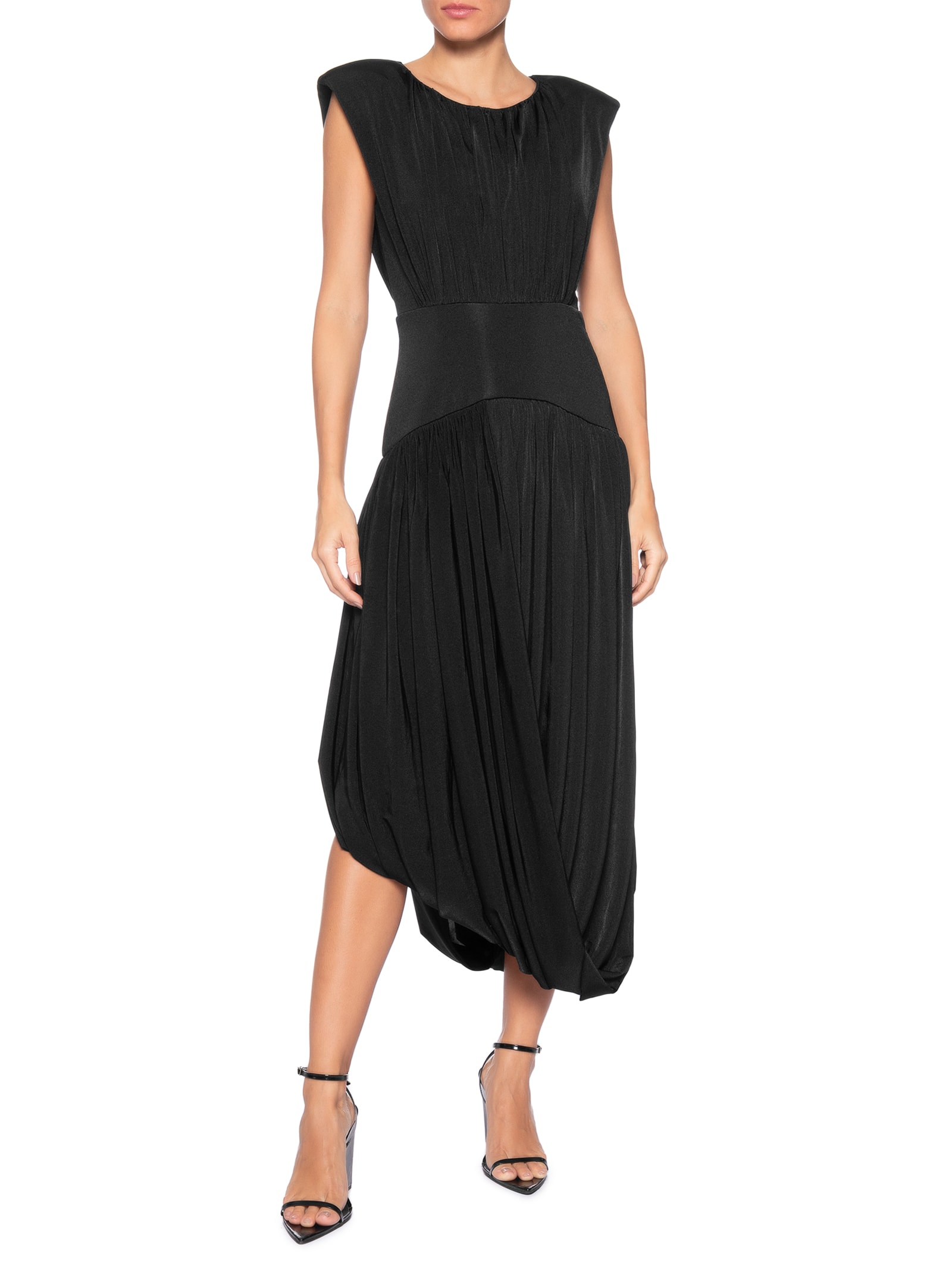 Vestido Midi Balonê Com Drapeados Preto '2Essential