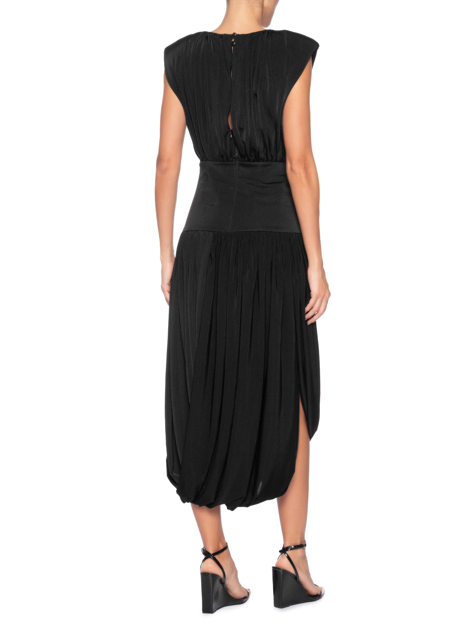 Vestido Midi Balonê Com Drapeados Preto '2Essential