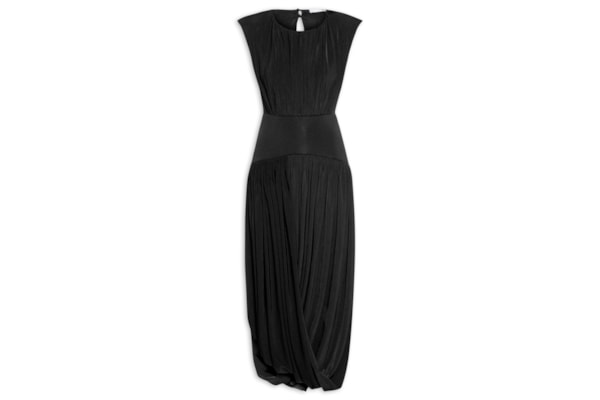 Vestido Midi Balonê Com Drapeados - Preto