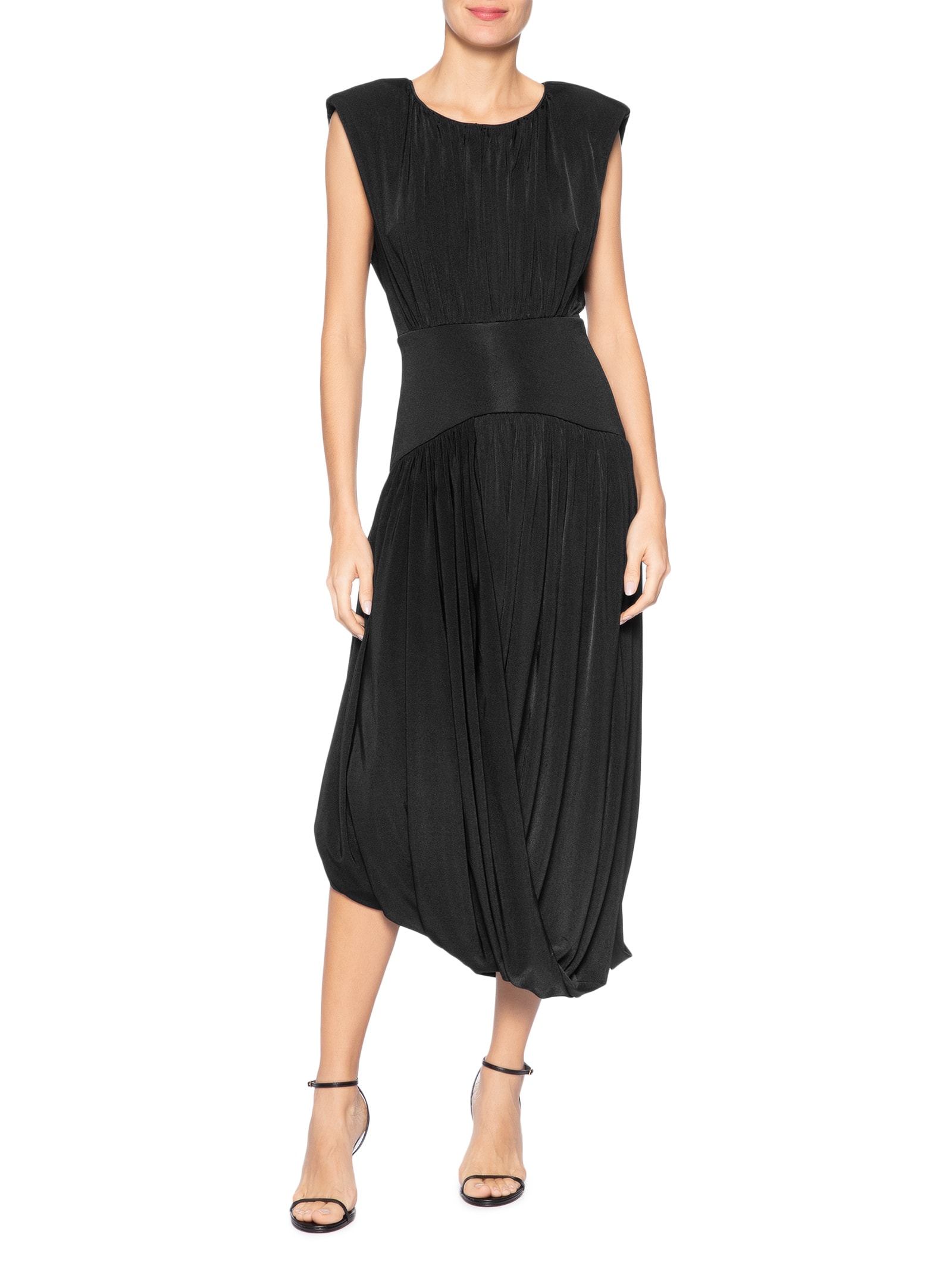 Vestido Midi Balonê Com Drapeados Preto '2Essential