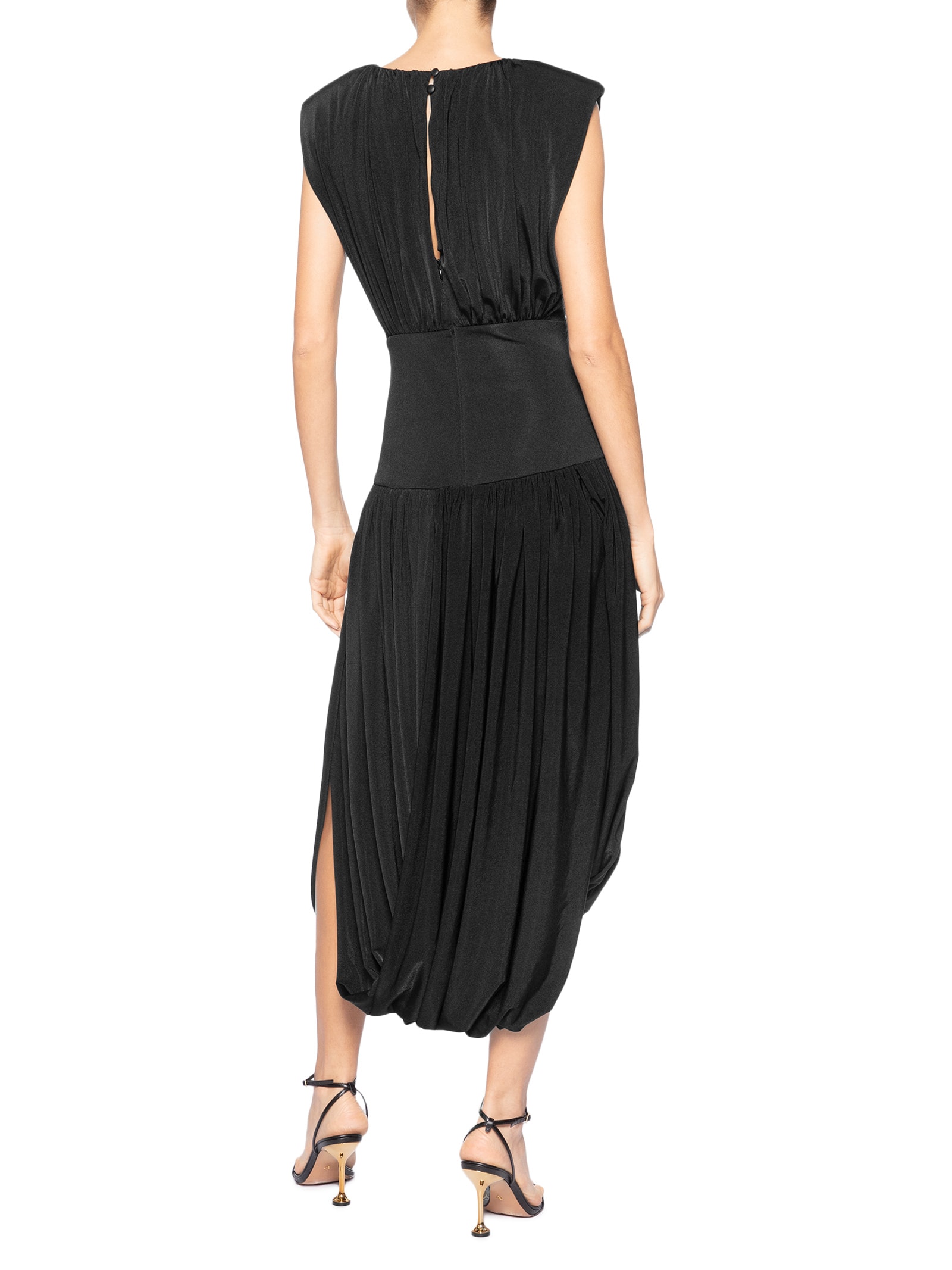 Vestido Midi Balonê Com Drapeados Preto '2Essential