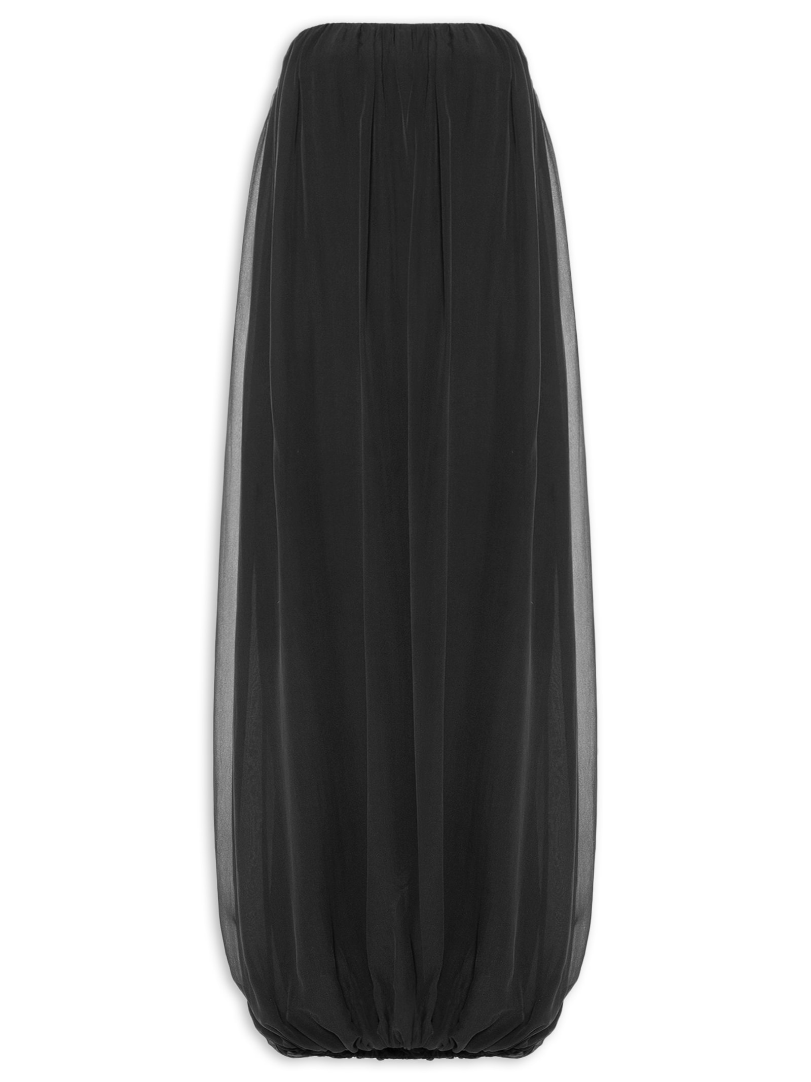 Vestido Midi Balonê Com Franzidos Seda Preto '2Essential
