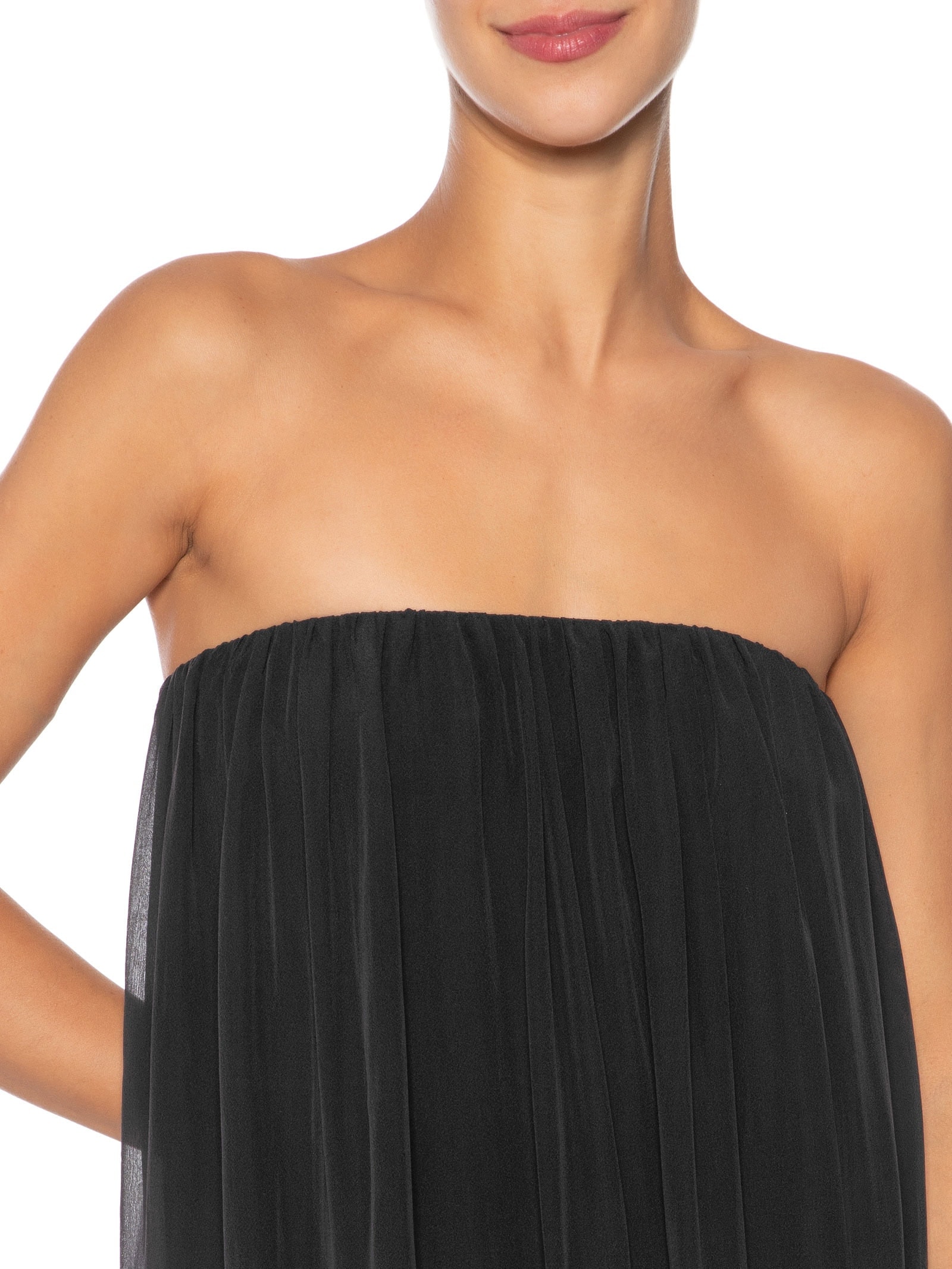 Vestido Midi Balonê Com Franzidos Seda Preto '2Essential