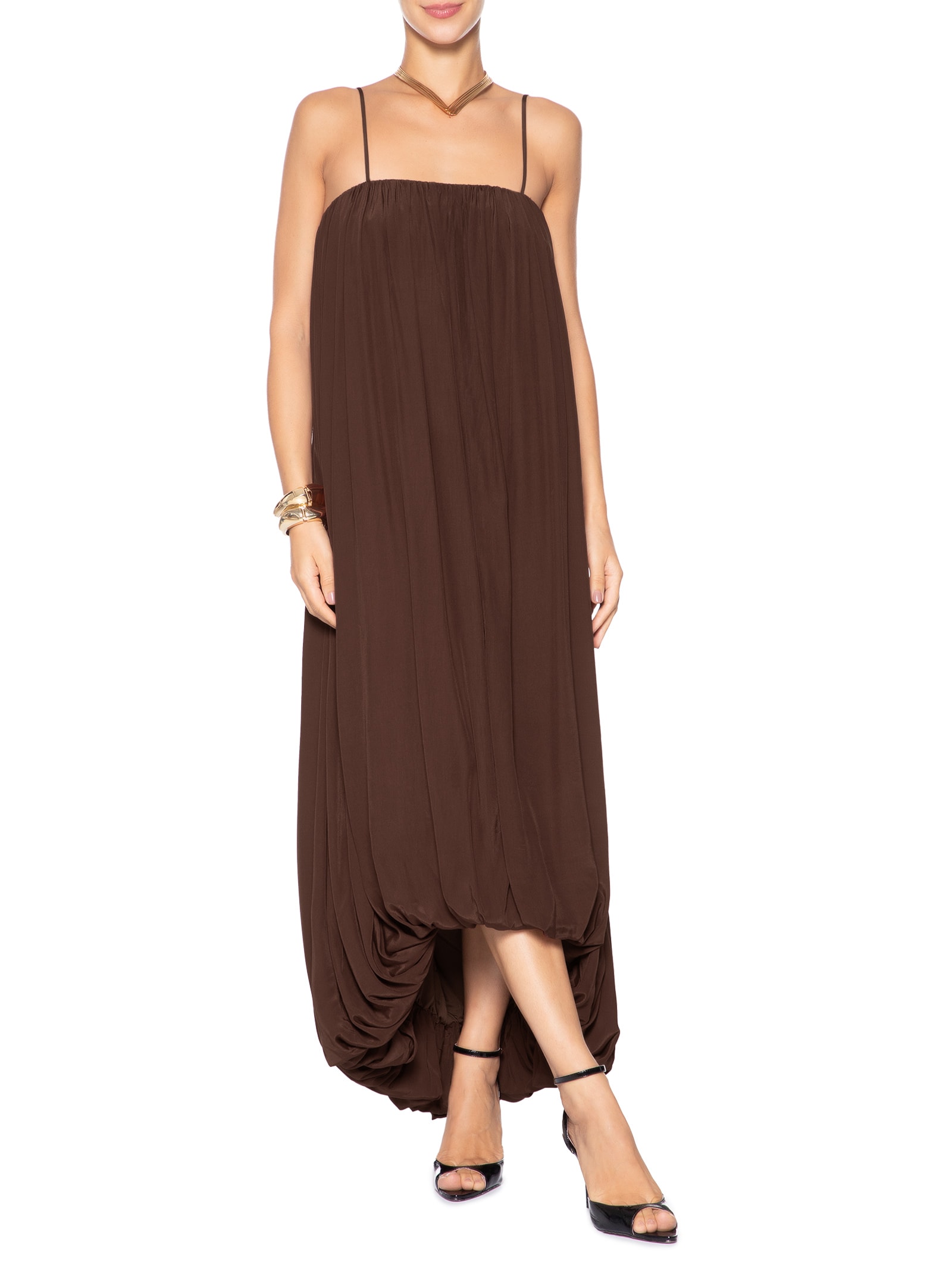 Vestido Midi Balonê Marrom '2Essential