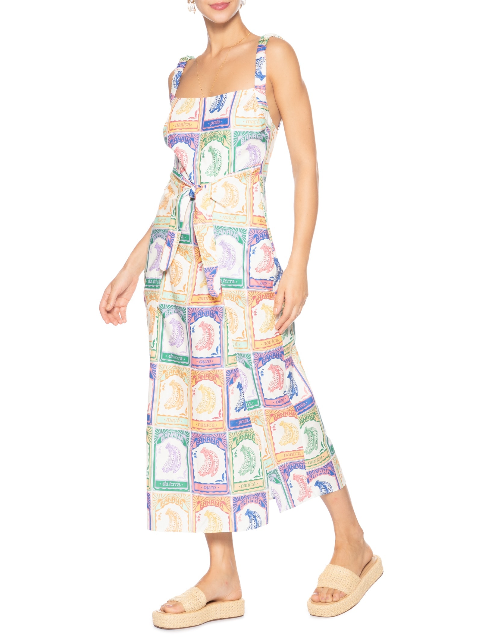 Vestido Midi Banana Selo Bege Farm