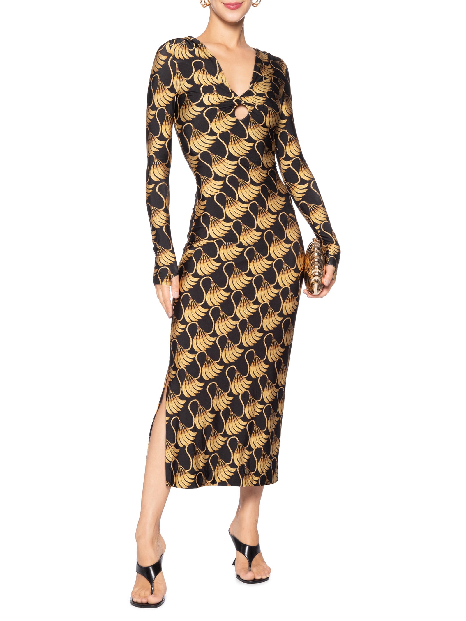 Vestido Midi Banana Tassel Preto Farm