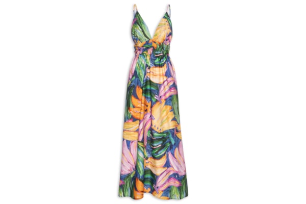 Vestido Midi Bananas Pintadas – Azul